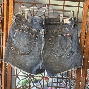 Hudson Jeans Distressed Frayed Hem Denim Shorts - Dark Blue Wash
